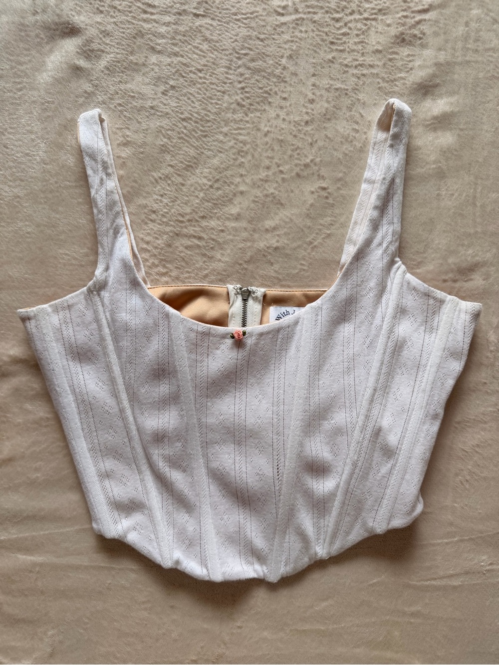 With Jean Cream Structured Square-Neck Corset Crop Top